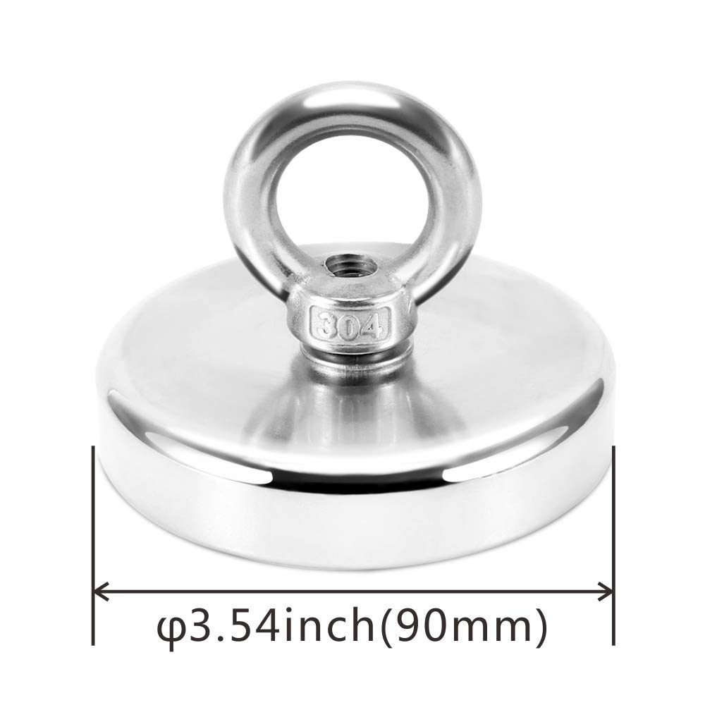 750LBS Pulling Force Rare Earth Magnet, Super Strong Neodymium Fishing Magnets Diameter 3.54" (90mm) + Blue Case