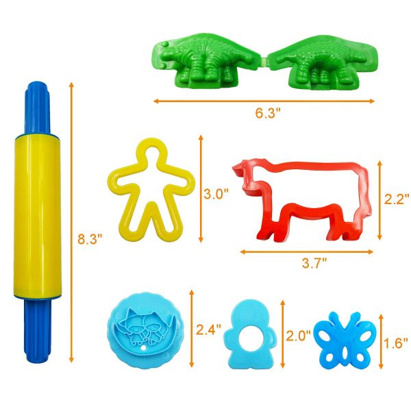 OsoFun Play Dough Tools Set for Kids, Various Plastic Animal Molds, Clay Rolling Pins, for Creative Dough Cutting, 44 Pieces