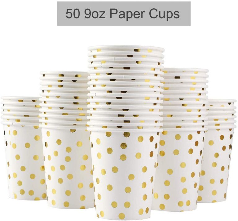 150 Premium Gold and White Paper Plates Cups Set InewTeck