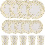 150 Premium Gold and White Paper Plates Cups Set