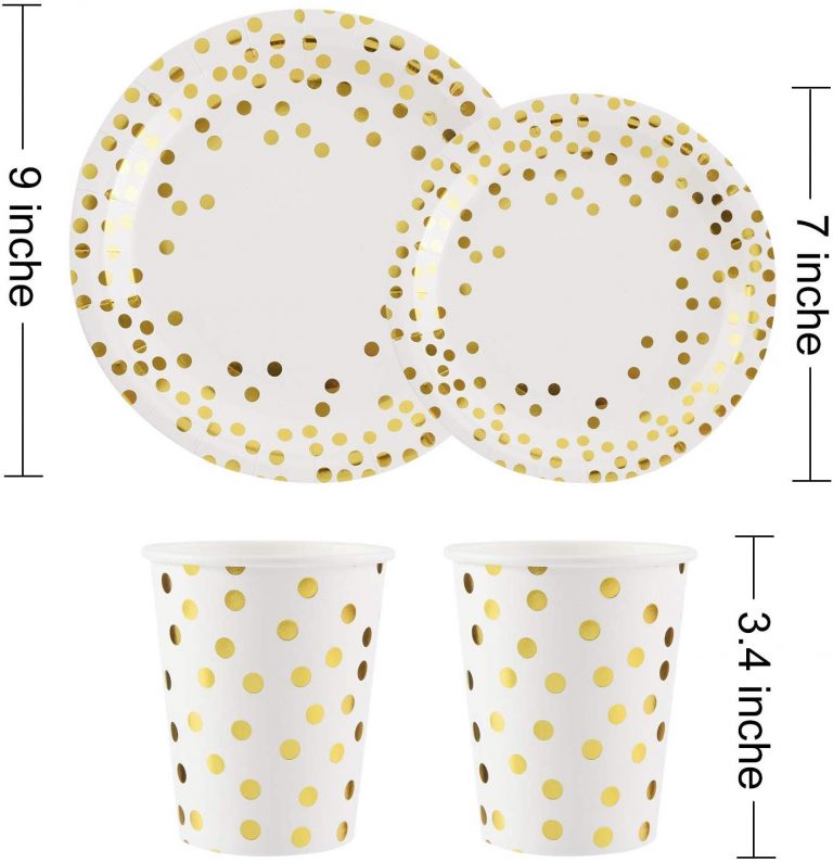 150 Premium Gold and White Paper Plates Cups Set InewTeck