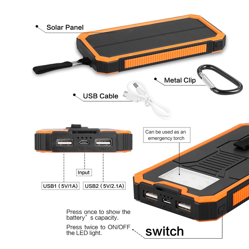 Orange - Inewteck - Solar charger 15000mah