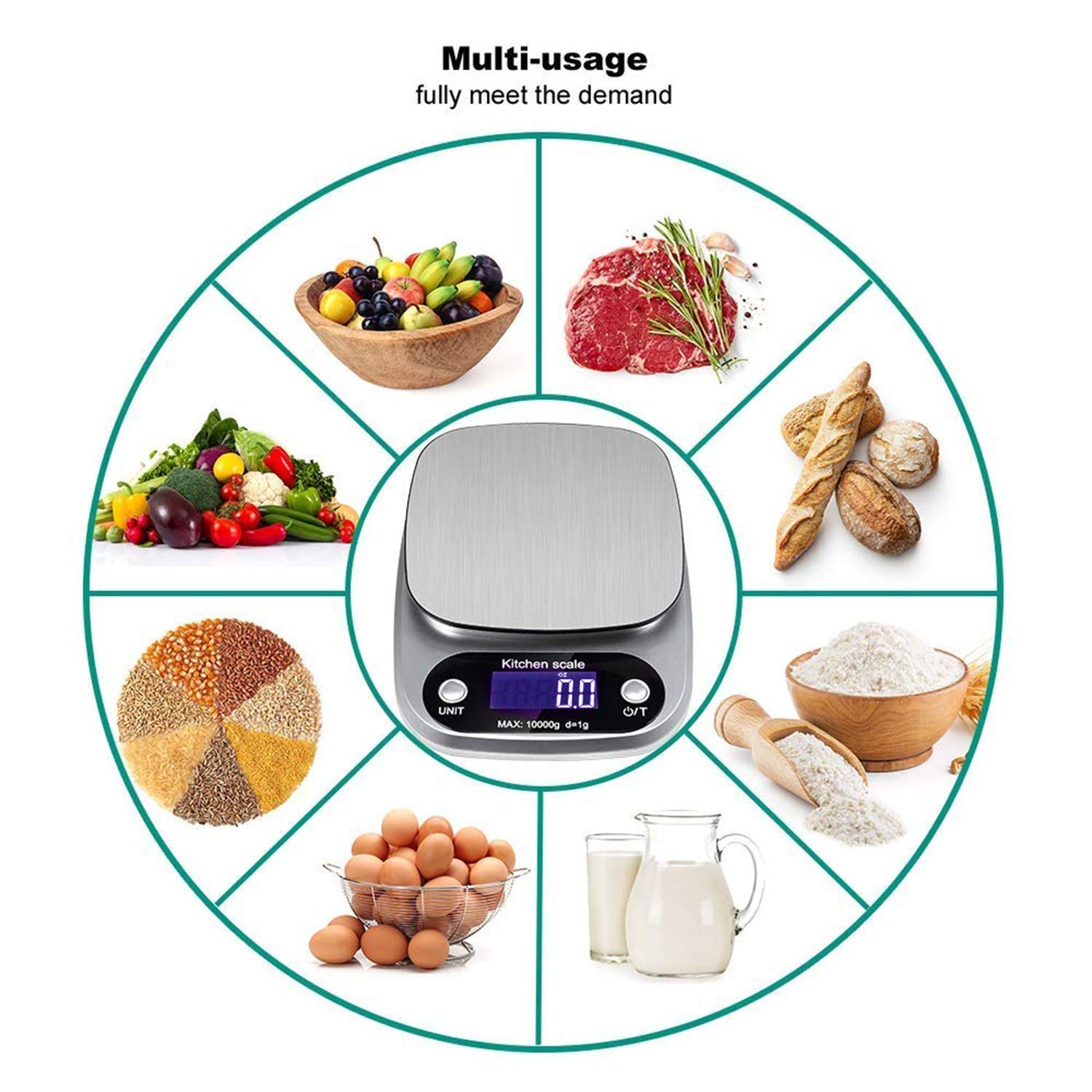 Digital Kitchen Scale, 22lb/10kg Multifunction Weight Scale Electronic Baking & Cooking Scale with LCD Display