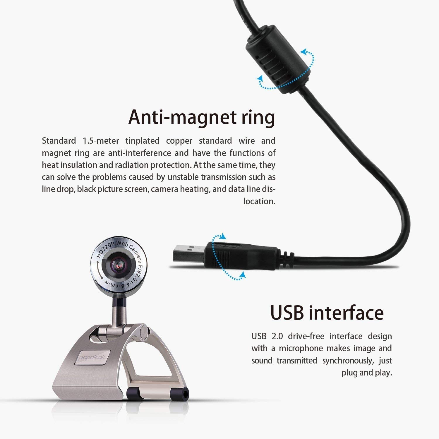 720P HD PC Webcam PA150 Network Security Camera 360 Degree USB Webcam With Built-in MIC