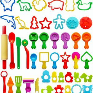 OsoFun Play Dough Tools for Kids, Various Plastic Molds, Assorted Colors, 45 Pieces