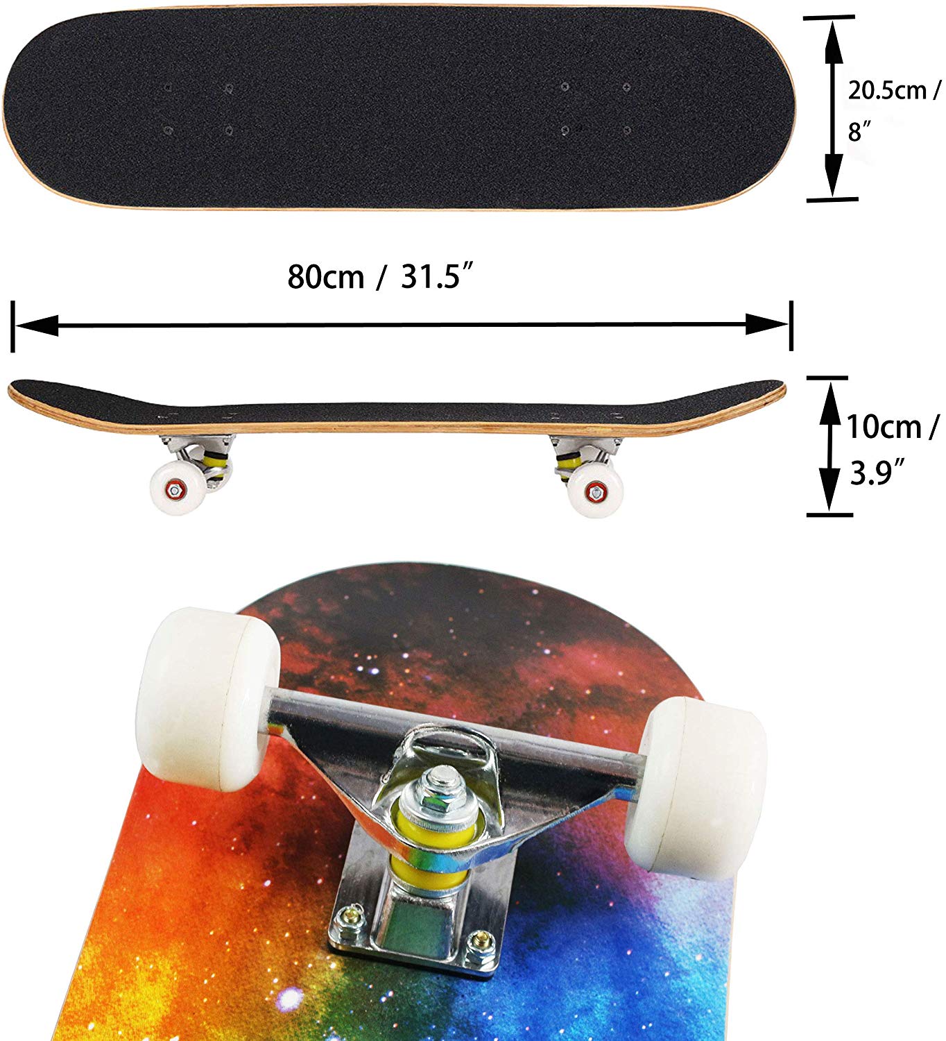 Skateboard 7 Layers Decks 31"x8" Pro Complete Skate Board Maple Wood