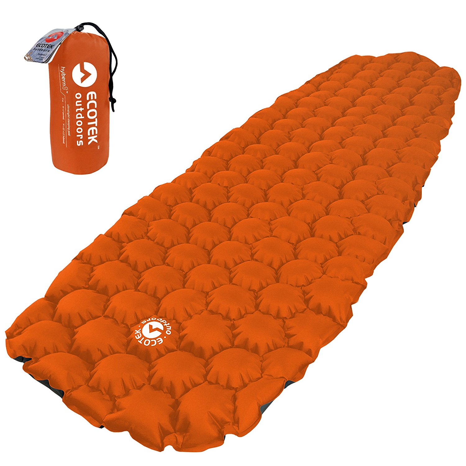 Outdoors Hybern8 Ultralight Inflatable Sleeping Pad with Contoured FlexCell Honeycomb Design _ Fire Orange