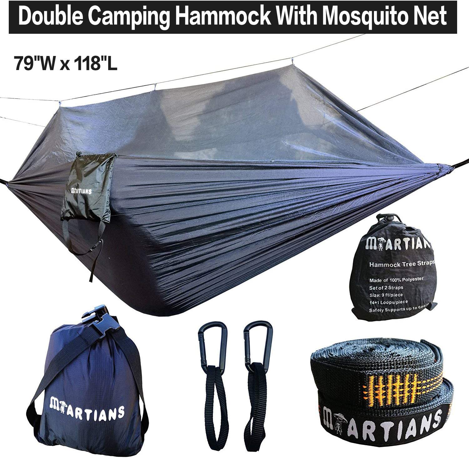 Camping Hammock with Mosquito Net Largest 118"X79" Extra Strong Ripstop Nylon Camping Hammock Reversible, Compact