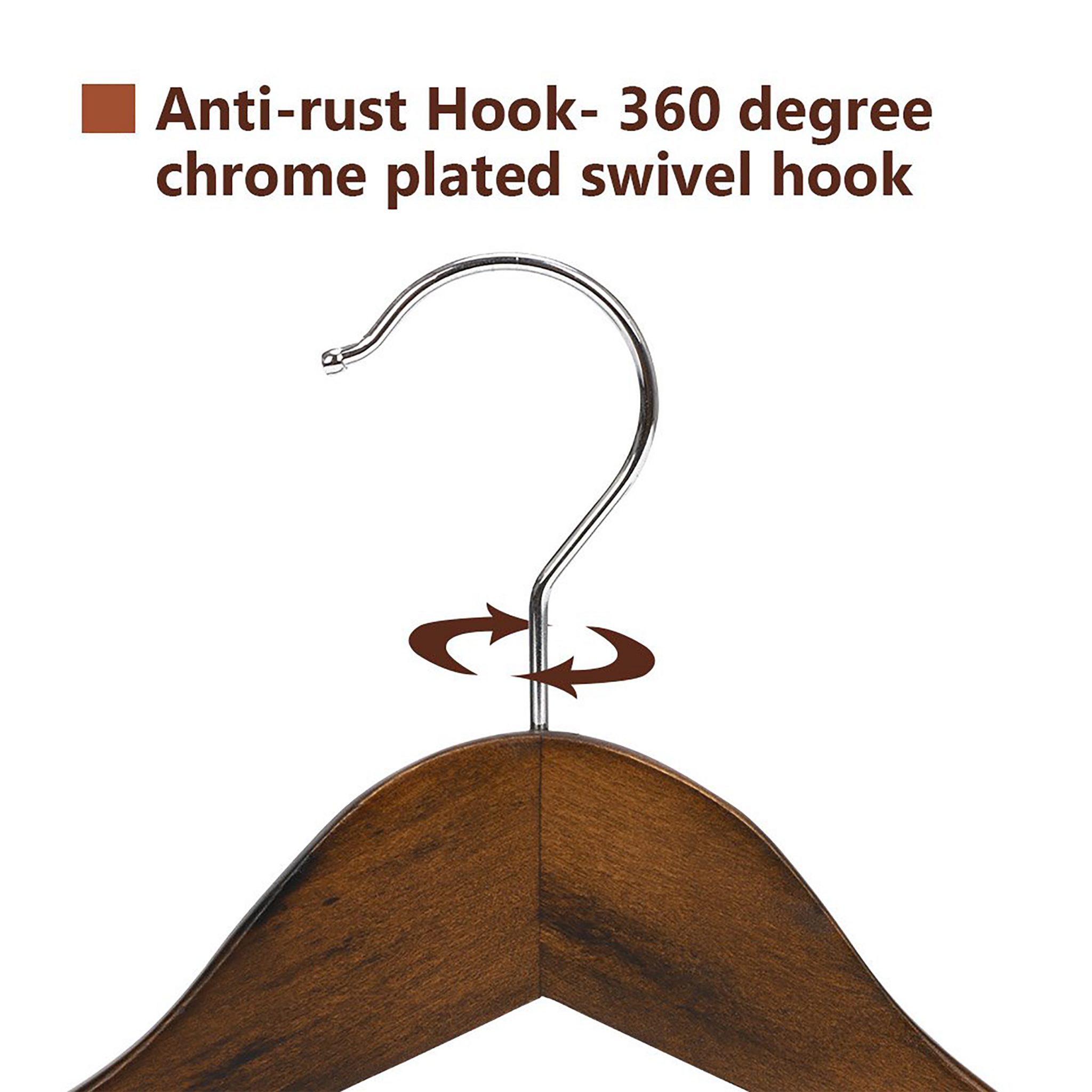 5Pack ExtraWide Shoulder Wood Coat Hangers with Non Slip Pant Bar