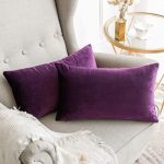 2 Pack, Velvet Square Throw Pillow 12 x 20 Inch 30 x 50 cm Eggplant Purple