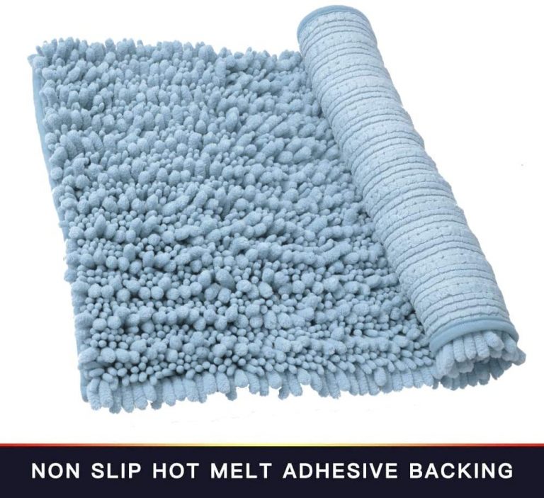 Light Blue Bath Mat, 45x65 cm Microfiber Soft Shag NonSlip Bathroom Rug, ExtraThick InewTeck