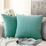 2 Pack, Velvet Square Throw Pillow, 16 x 16 Inch 40 x 40 cm Teal Green