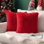 2 Pack, Faux Fur Throw Pillow Cover, Red, 18"x18"